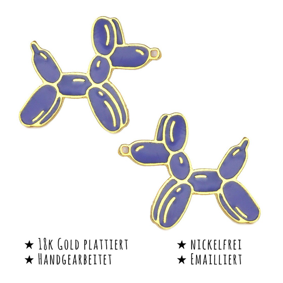 Das Bild mit Beschreibung zeigt Kinder Ohrringe Pudel Ballon Ohrstecker aus Messing 18k Gold plattiert