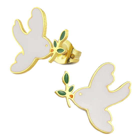 Auf dem Bild zu sehen sind Kinder Ohrringe Tauben Ohrstecker aus Messing 18k Gold plattiert