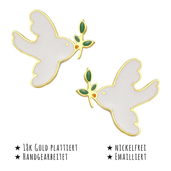 Das Bild mit Beschreibung zeigt Kinder Ohrringe Tauben Ohrstecker aus Messing 18k Gold plattiert