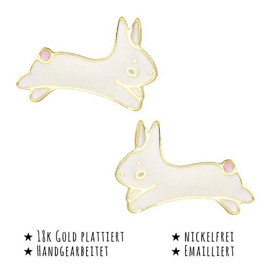 Das Bild mit Beschreibung zeigt Kinder Ohrringe Hasen Ohrstecker aus Messing 18k Gold plattiert