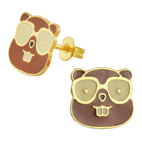 Auf dem Bild zu sehen sind Kinder Ohrringe Maulwurf Ohrstecker aus Messing 18k Gold plattiert