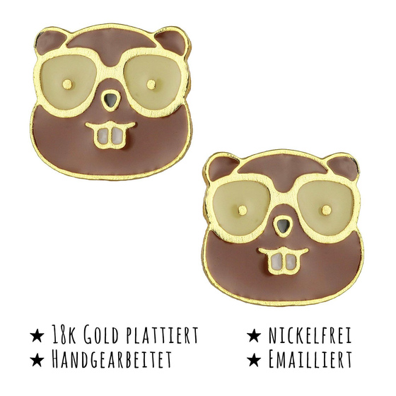 Das Bild mit Beschreibung zeigt Kinder Ohrringe Maulwurf Ohrstecker aus Messing 18k Gold plattiert