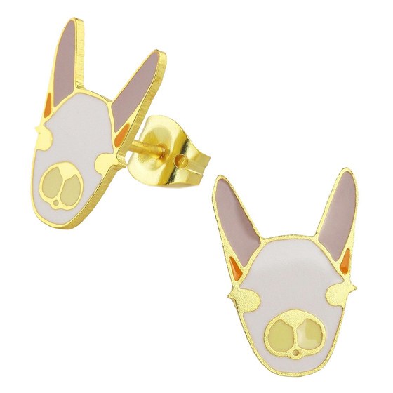 Auf dem Bild zu sehen sind Kinder Ohrringe Alpaka Kopf Ohrstecker aus Messing 18k Gold plattiert