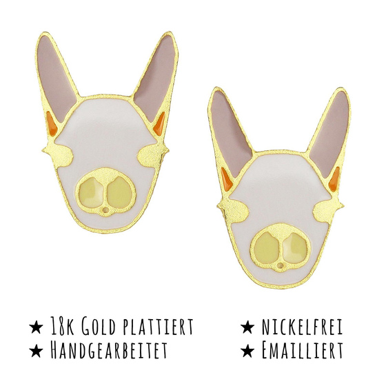 Das Bild mit Beschreibung zeigt Kinder Ohrringe Alpaka Kopf Ohrstecker aus Messing 18k Gold plattiert