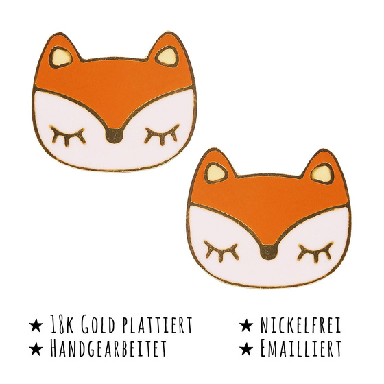 Das Bild mit Beschreibung zeigt Kinder Ohrringe Waschbr Kopf Ohrstecker aus Messing 18k Gold plattiert