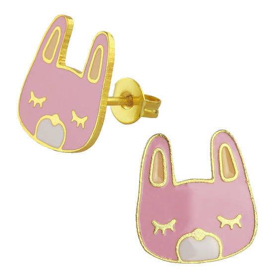 Auf dem Bild zu sehen sind Kinder Ohrringe Hasen Kopf Ohrstecker aus Messing 18k Gold plattiert