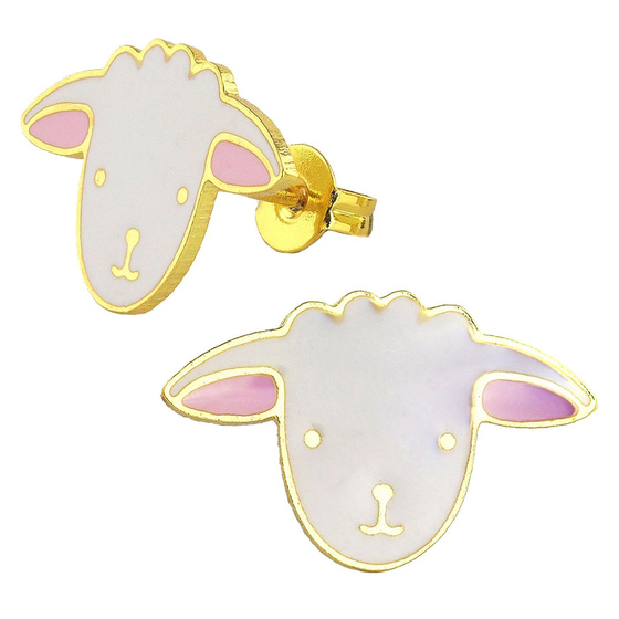 Auf dem Bild zu sehen sind Kinder Ohrringe Schaf Kopf Ohrstecker aus Messing 18k Gold plattiert