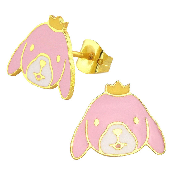 Auf dem Bild zu sehen sind Kinder Ohrringe Kaninchen Kopf Ohrstecker aus Messing 18k Gold plattiert
