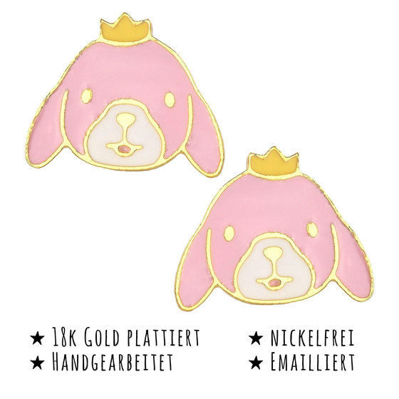 Das Bild mit Beschreibung zeigt Kinder Ohrringe Kaninchen Kopf Ohrstecker aus Messing 18k Gold plattiert