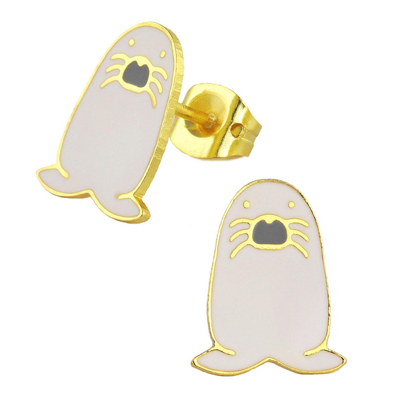 Auf dem Bild zu sehen sind Kinder Ohrringe Robben Ohrstecker aus Messing 18k Gold plattiert