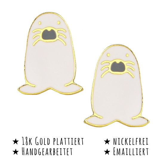 Das Bild mit Beschreibung zeigt Kinder Ohrringe Robben Ohrstecker aus Messing 18k Gold plattiert