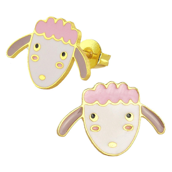 Auf dem Bild zu sehen sind Kinder Ohrringe Schaf Kopf Ohrstecker aus Messing 18k Gold plattiert