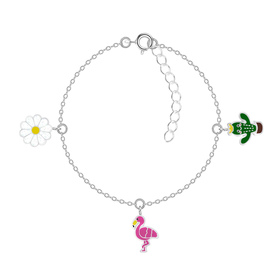 Flamingo, Blume und Kaktus Kinder Armband 925 Silber