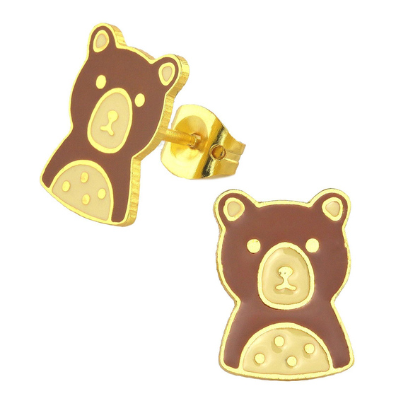 Auf dem Bild zu sehen sind Kinder Ohrringe Teddy Br Ohrstecker aus Messing 18k Gold plattiert
