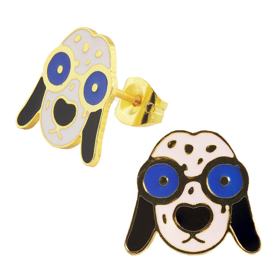 Auf dem Bild zu sehen sind Kinder Ohrringe Dalmatiner Ohrstecker aus Messing 18k Gold plattiert