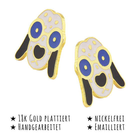 Das Bild mit Beschreibung zeigt Kinder Ohrringe Dalmatiner Ohrstecker aus Messing 18k Gold plattiert