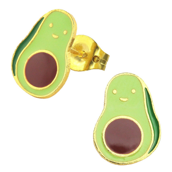 Auf dem Bild zu sehen sind Kinder Ohrringe Avocado Ohrstecker aus Messing 18k Gold plattiert