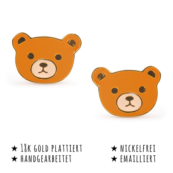 Das Bild mit Beschreibung zeigt Damen Bren Ohrringe Kopf Ohrstecker aus Messing Gold plattiert handbemalt