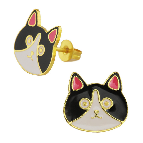 Auf dem Bild zu sehen sind Kinder Ohrringe Katzen Ohrstecker aus Messing 18k Gold plattiert