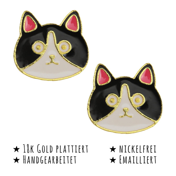 Das Bild mit Beschreibung zeigt Kinder Ohrringe Katzen Ohrstecker aus Messing 18k Gold plattiert