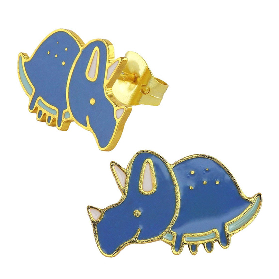 Auf dem Bild zu sehen sind Kinder Ohrringe Dino Ohrstecker aus Messing 18k Gold plattiert