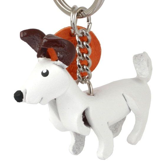 Auf dem Bild zu sehen ist ein Jack Russell Terrier Hund aus Leder als Schlsselanhnger Figur