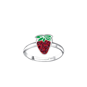 Erdbeeren Kinder Ring 925 Silber