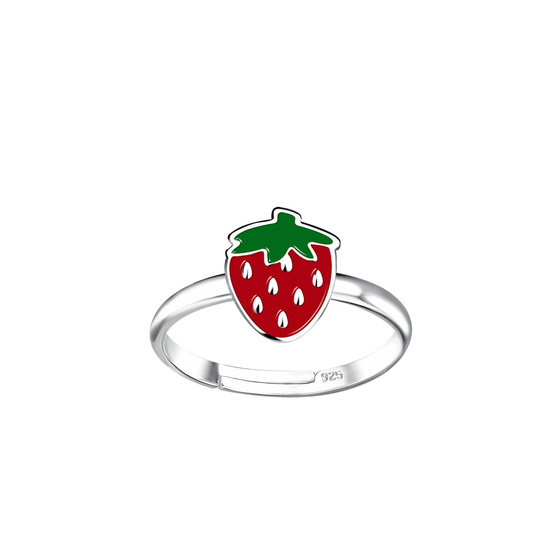 Erdbeeren Kinder Ring 925 Silber
