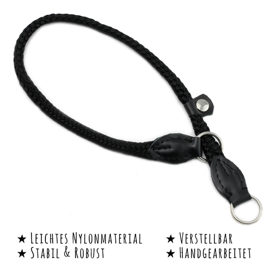 Das Bild mit Beschreibung zeigt Wrgehalsbnder Halsband fr Hunde mit Zugstopp