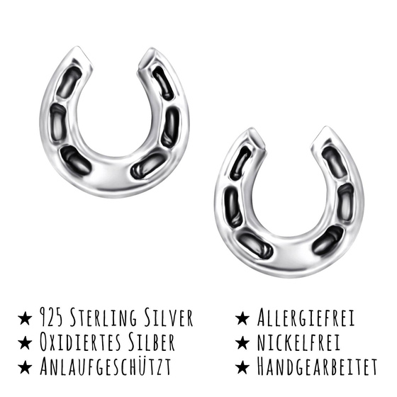 Das Bild mit Beschreibung zeigt Monkimau Kinderohrringe Hufeisen Ohrstecker aus 925 Sterling Silver echt Silber oxidiert