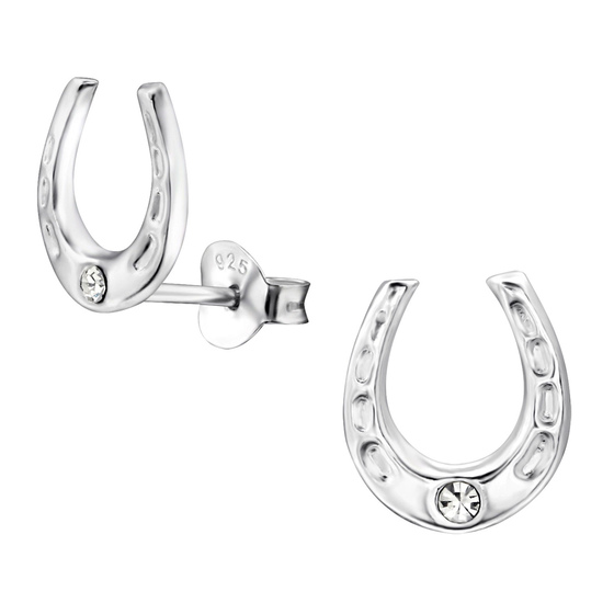 Auf dem Bild zu sehen sind Monkimau Damen Ohrringe Hufeisen Ohrstecker aus 925 Sterling Silver echt Silber mit Zirkonia
