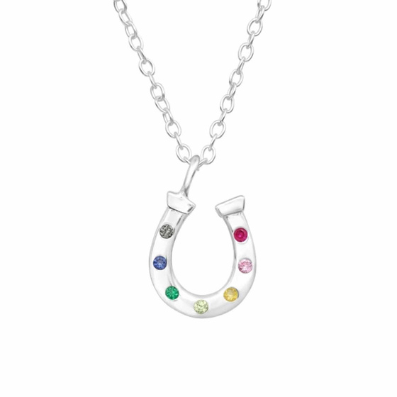 Glücksbringer Hufeisenkette mit Zirkonia in 925 Sterling Silber