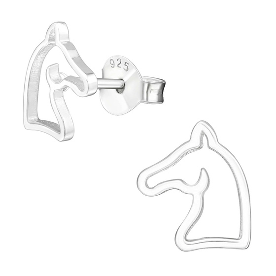 Auf dem Bild zu sehen sind Monkimau Kinderohrringe Pferde-Kopf Ohrstecker aus 925 Sterling Silver echt Silber