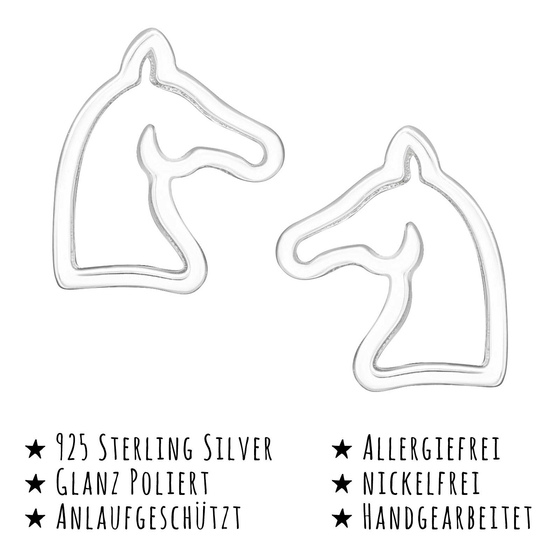 Das Bild mit Beschreibung zeigt Monkimau Kinderohrringe Pferde-Kopf Ohrstecker aus 925 Sterling Silver echt Silber