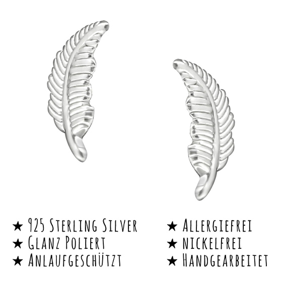 Das Bild mit Beschreibung zeigt Monkimau Kinderohrringe Feder Ohrstecker aus 925 Sterling Silver echt Silber