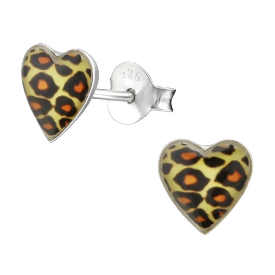 Auf dem Bild zu sehen sind Monkimau Kinderohrringe Leoparden-Herz Ohrstecker aus 925 Sterling Silver echt Silber