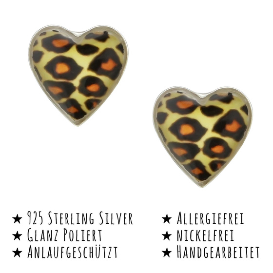 Das Bild mit Beschreibung zeigt Monkimau Kinderohrringe Leoparden-Herz Ohrstecker aus 925 Sterling Silver echt Silber