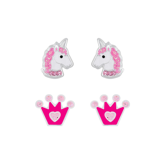 Einhorn-Kronen Kinder Ohrringe Set 925 Silber
