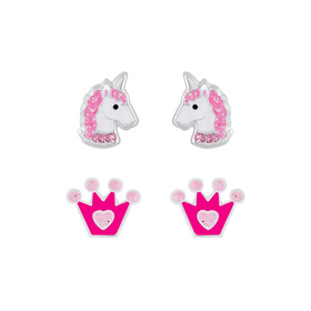 Einhorn-Kronen Kinder Ohrringe Set 925 Silber