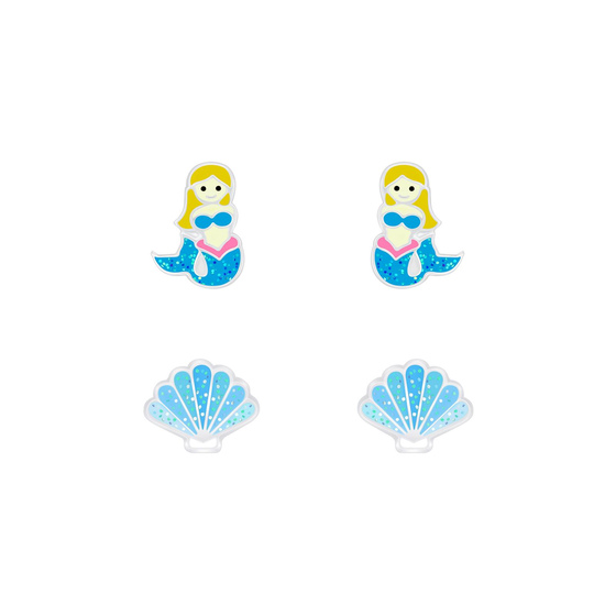 Meerjungfrau und Muschel Kinder Ohrringe Set 925 Silber