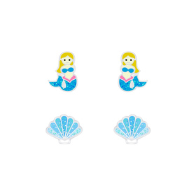 Meerjungfrau und Muschel Kinder Ohrringe Set 925 Silber