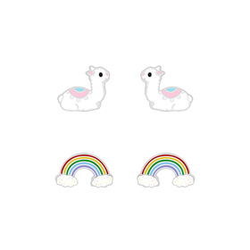 Lama und Regenbogen Kinder Ohrringe Set 925 Silber