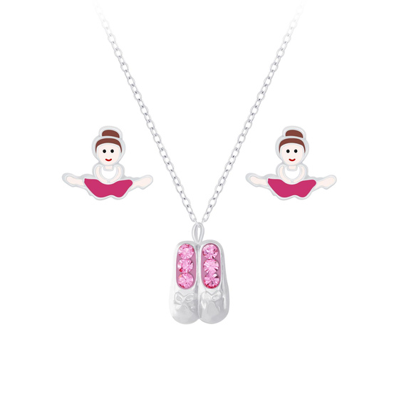 Ballerina Kinder Halskette Ohrringe Set 925 Silber