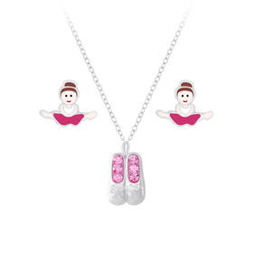 Ballerina Kinder Halskette Ohrringe Set 925 Silber