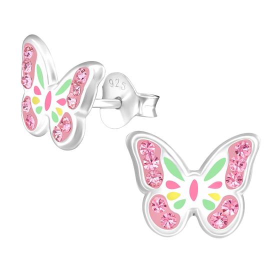 Auf dem Bild zu sehen sind Monkimau Kinderohrringe Schmetterling Ohrstecker aus 925 Sterling Silver echt Silber mit Zirkonia