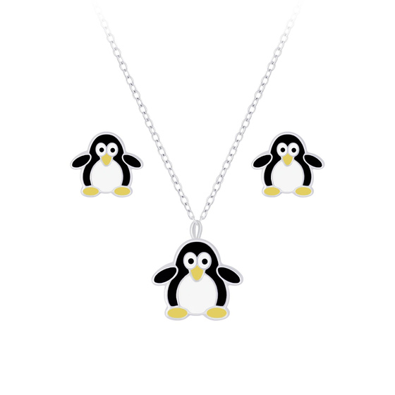 Pinguin Kinder Halskette Ohrringe Set 925 Silber