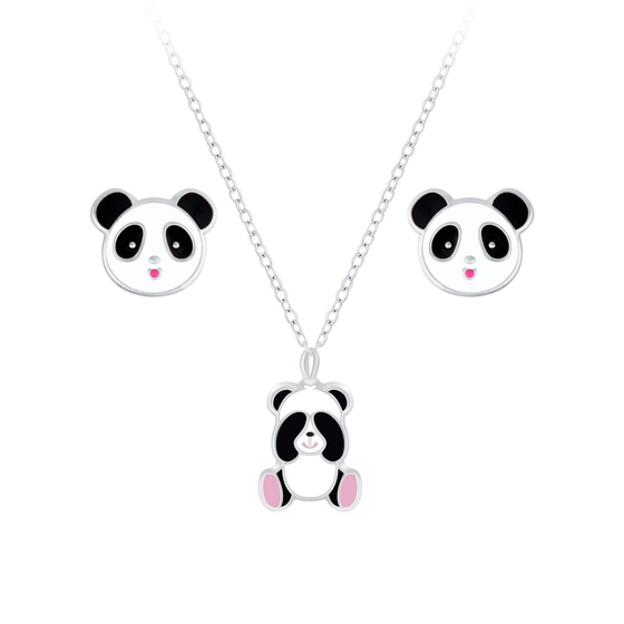 Panda Kinder Halskette Ohrringe Set 925 Silber