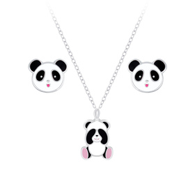 Panda Kinder Halskette Ohrringe Set 925 Silber