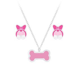 Hunde Kinder Halskette Ohrringe Set 925 Silber