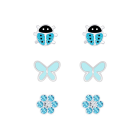 Blaue Kinder Ohrringe Set 925 Silber